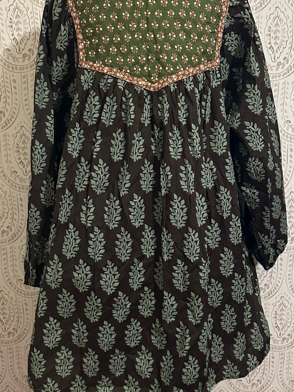 Boho Printed Long Sleeve Women's Mini Dress - Green Pattern - Tags fell off - Picture 4 of 7